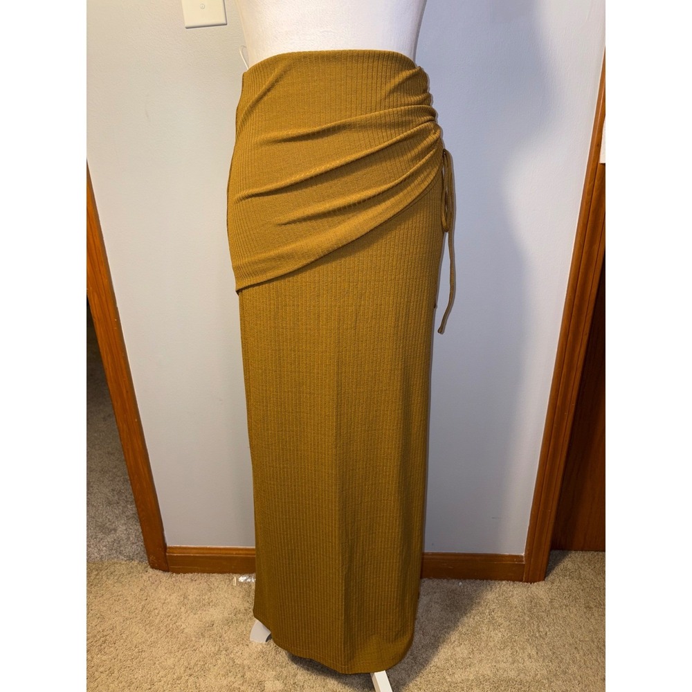 NWT Significant Other Wrap Maxi Skirt Mustard Ribbed‎ Draped Side Slit US 6